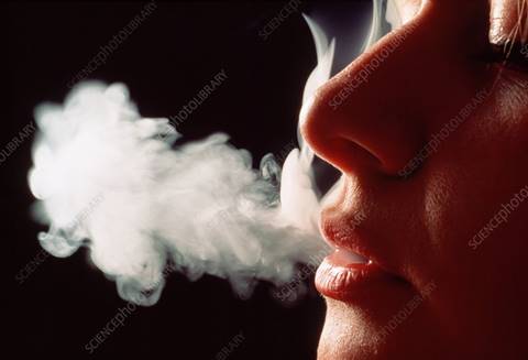 Cigarette smoke exhaled from woman's mouth - Stock Image - M370 ...