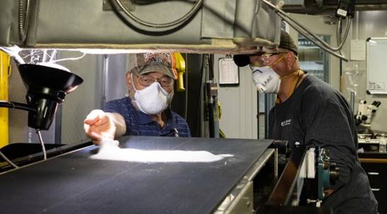 Peter Tsai at the Carbon Fiber Technology Facility’s melt-blown material production line.