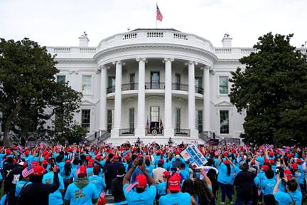 President Donald Trump speaks from the Blue Room Balcony of the White House to a crowd of supporters, Saturday, Oct. 10, 2020. (Alex Brandon/AP)