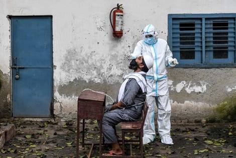 A temporary coronavirus test center at a New Delhi school last month.