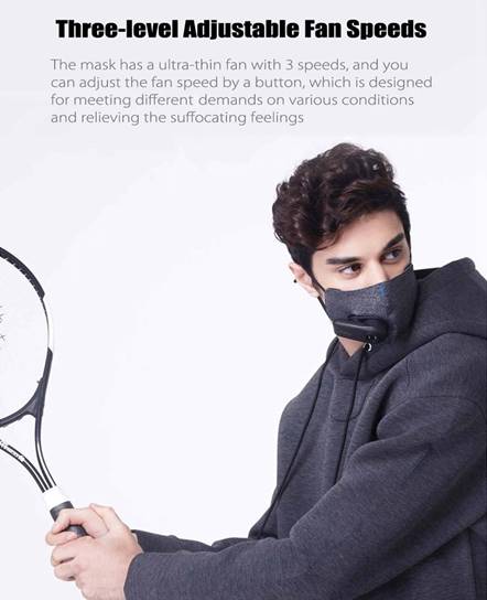 Xiaomi Purely Reusable Washable Electric  N95 Face Mask 4-Layers Filter 99% PM 2.5 Protection With Breathing Valve Automatic Air-Purifying Supply for Anti-Pollution Dust Allergy Haze- Black