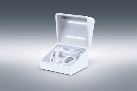 A recharging case is also fitted with sterilizing UV lights